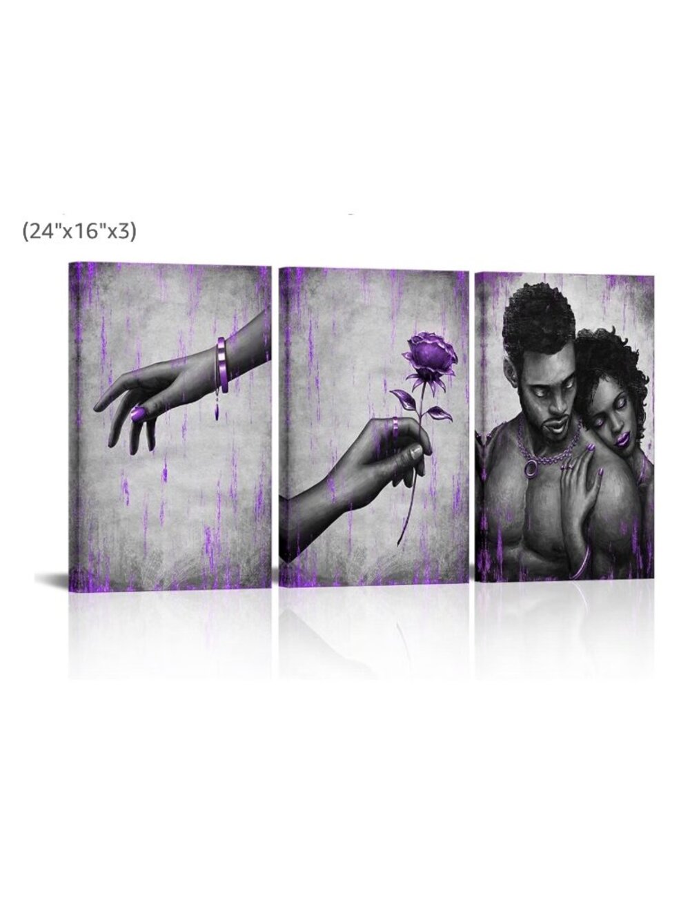 Kalormore African American Couple Canvas Wall Art Purple 24x16 Set of 3 NEW